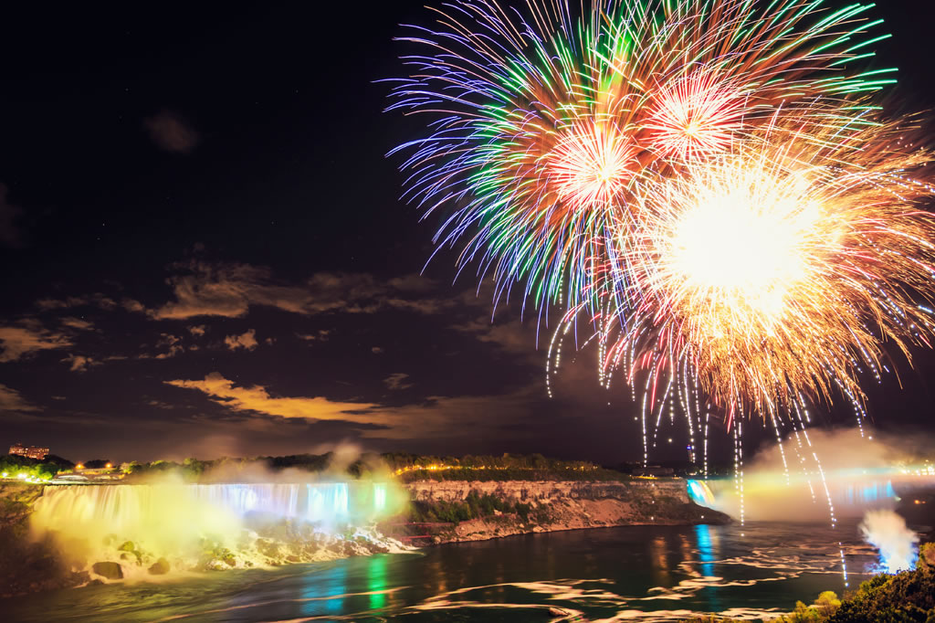 Fireworks light up the sky above Niagara Falls