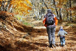 Adult and child hiking